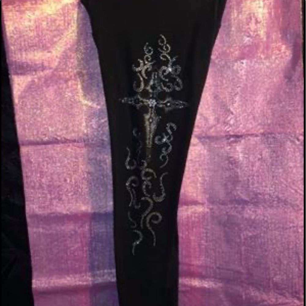 Black yoga pants with rhinestones